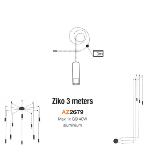 AZ2679 ZIKO 3 Gaismeklis ar vadu melns 300cm 40W 230V G9 IP20