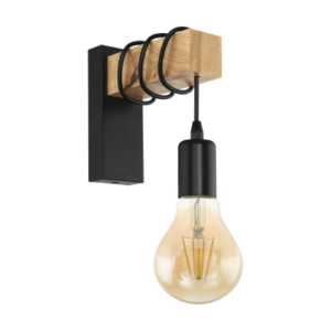 32917 TOWNSHEND Sienas lampa koka/melna 1x60W E27 EGLO