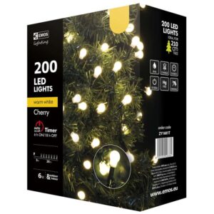 ZY1601T 200 LED Ziemassvētku lampiņas – ķirši 20 m WW TAIMERIS IP44 EMOS