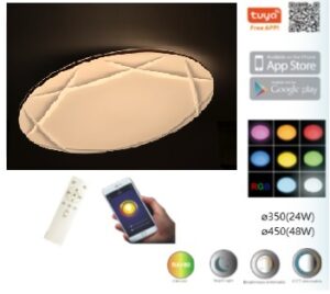 17653S LED Plafons balts TUYA 48W 3000-6500K 3600lm RGB DIMM ar pulti WIFI D490/H80 SP