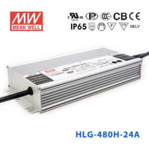 Led barošanas bloks 24V DC 480W 20A HLG-480H-24A PFC 220x68x38.8mm IP65 Mean Well