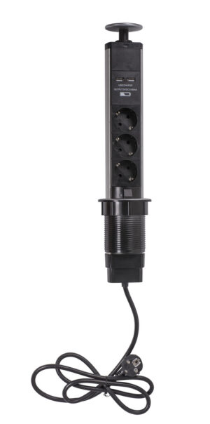 2442673 (2442604) Virsmā iebūvējams / izvelkams rozešu bloks POP-UP 3-Roz.+2 USB 2.1A 1.4M AIRAM