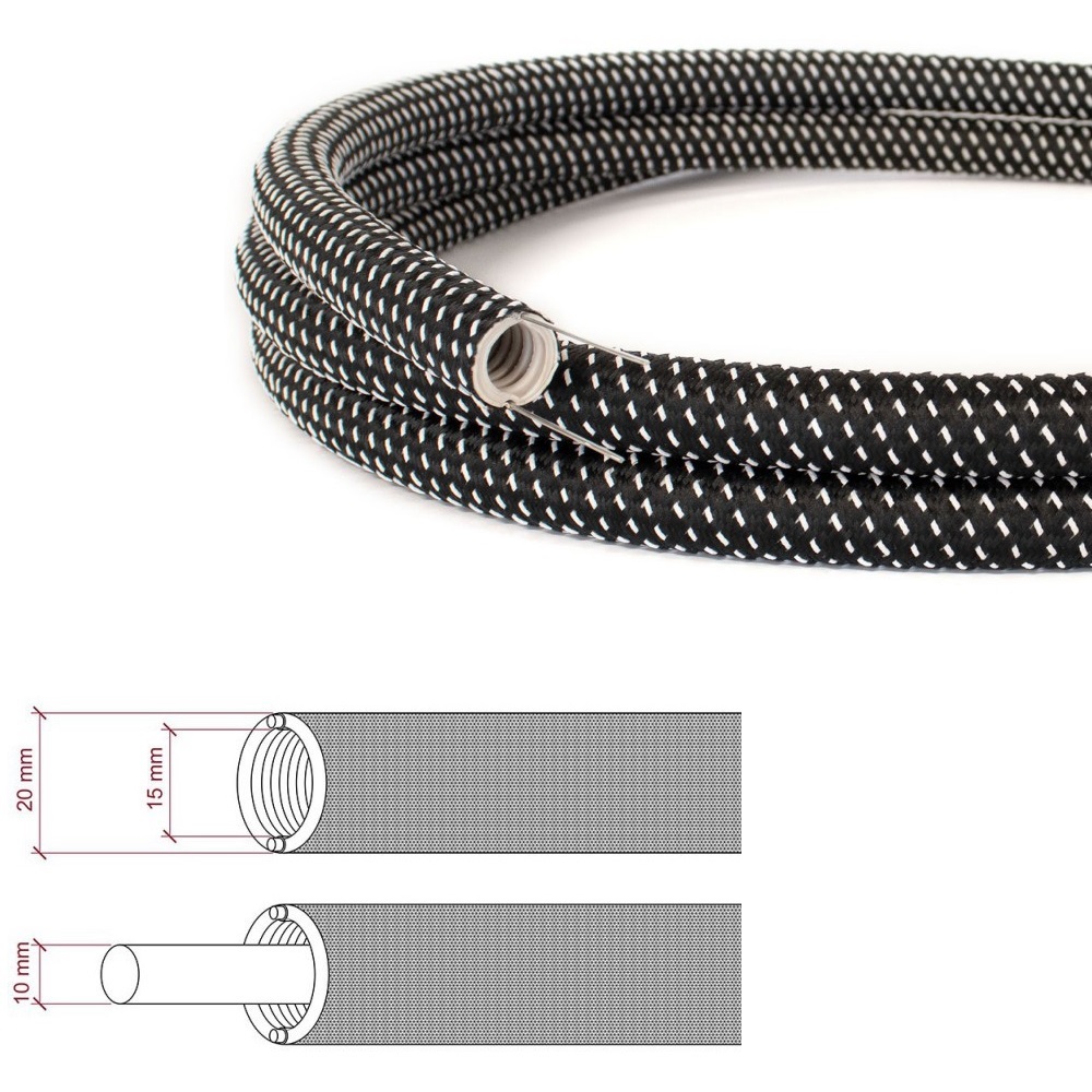 NG20RT41 Gofrēta caurule auduma apvalkā melna/balta 1m D20mm 750N CREATIVE-CABLES NG20RT41 Gofrēta caurule auduma apvalkā melna/balta 1m D20mm 750N CREATIVE-CABLES